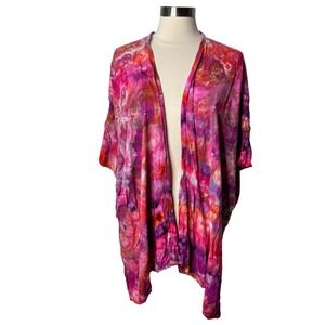 Dharma Trading Co Pink Purple Tie Dye Kimono Open Front Cardigan Womens OS Reg